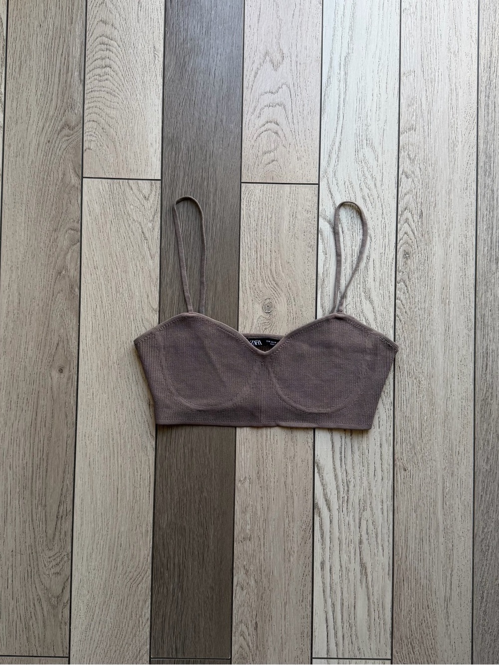 Zara Ribbed V-Neck Bralette in Taupe size M